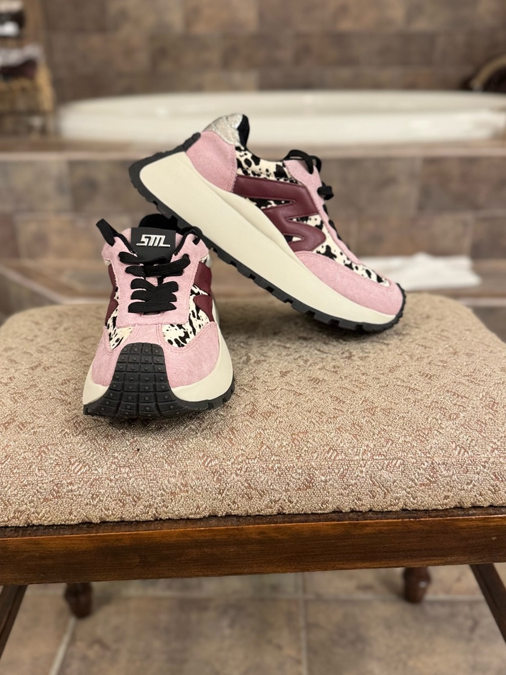 Steve Madden Pink Burgundy and Black Animal-Print Sneakers